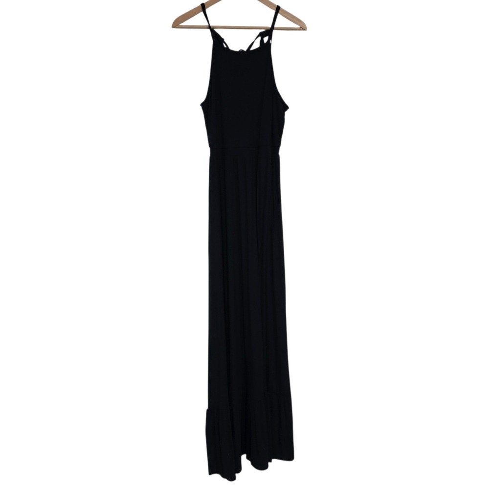 NEW Old Navy Maxi Dress Womens Medium Tall Black Ruffle Hem Sleeveless Strappy
